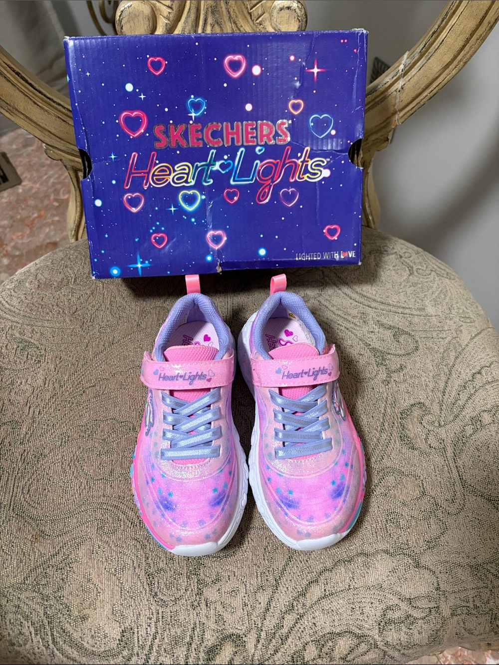Skechers Kids Heart Lights Pink and Purple Light-Up Sneakers
